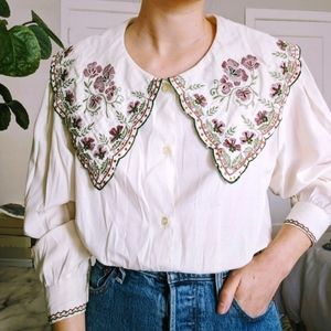 Vintage embroidered button up blouse